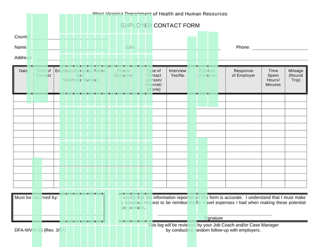 Employer Contact Form screenshot