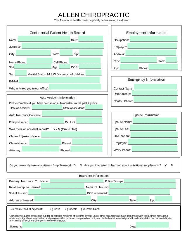 Confidential Patient Health Record screenshot