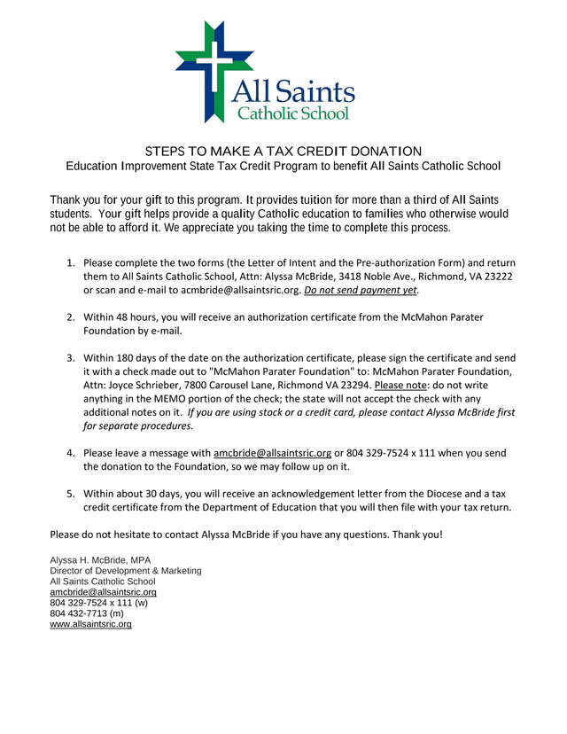 STEPS TO MAKE A TAX CREDIT DONATION screenshot