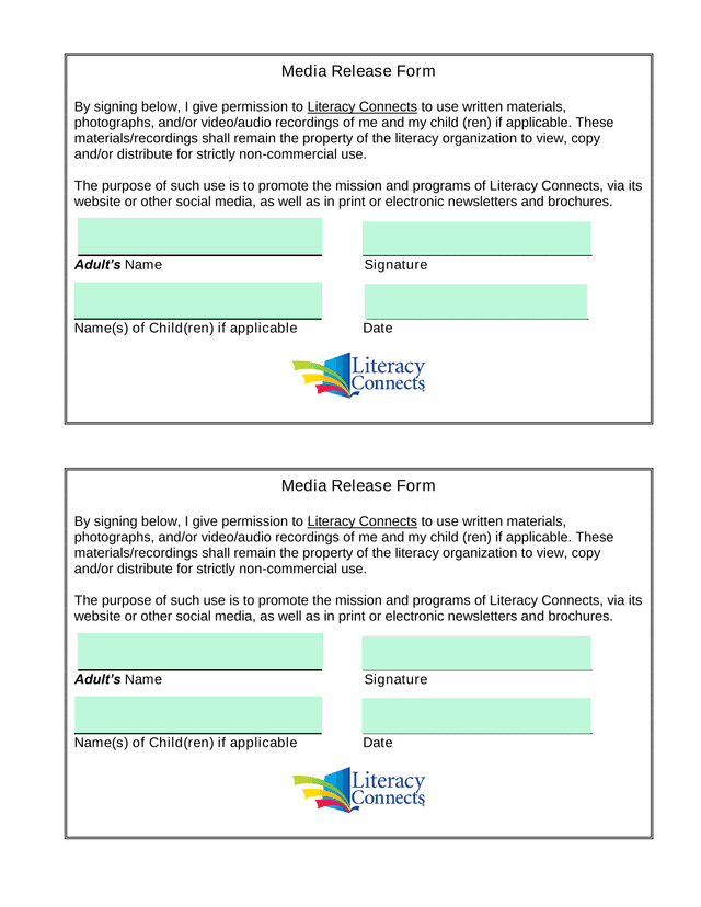 Media Release Form screenshot