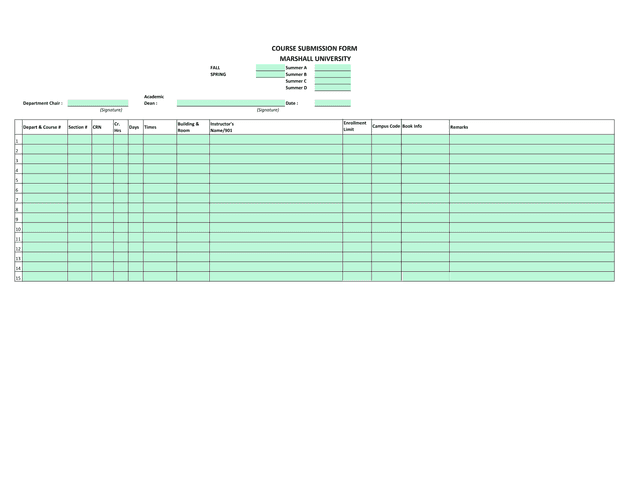 Course Submission Form screenshot