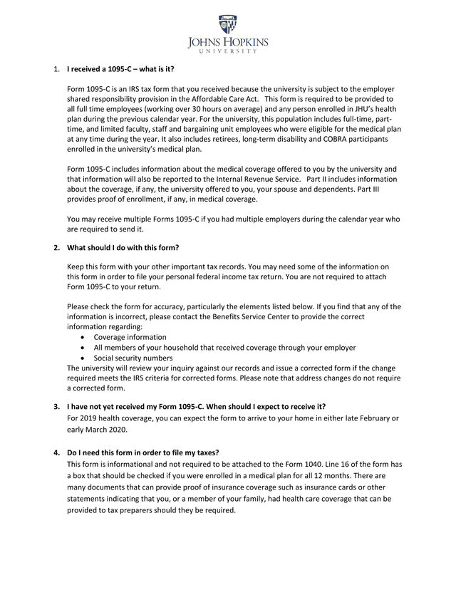 Form 1095 C screenshot