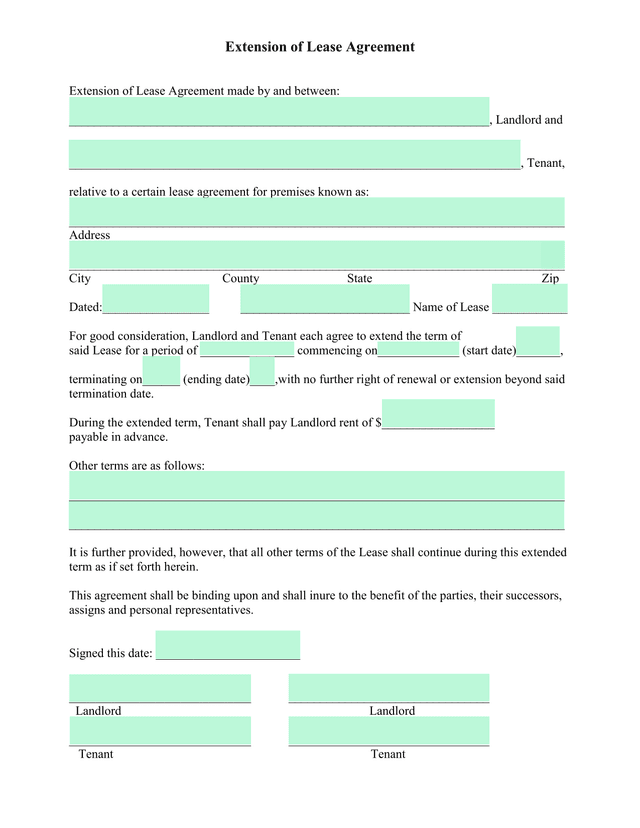 Extension Of Lease Agreement screenshot