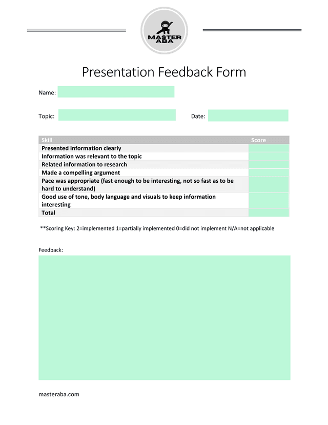 Presentation Feedback Form screenshot