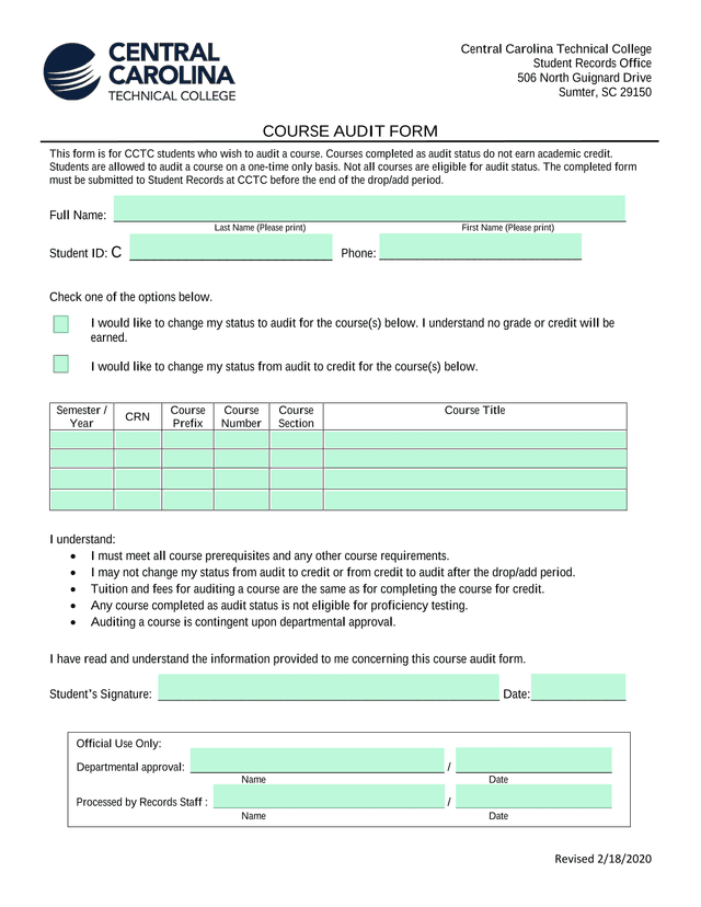 Course Audit Form screenshot