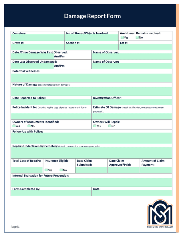 Damage Report Form screenshot