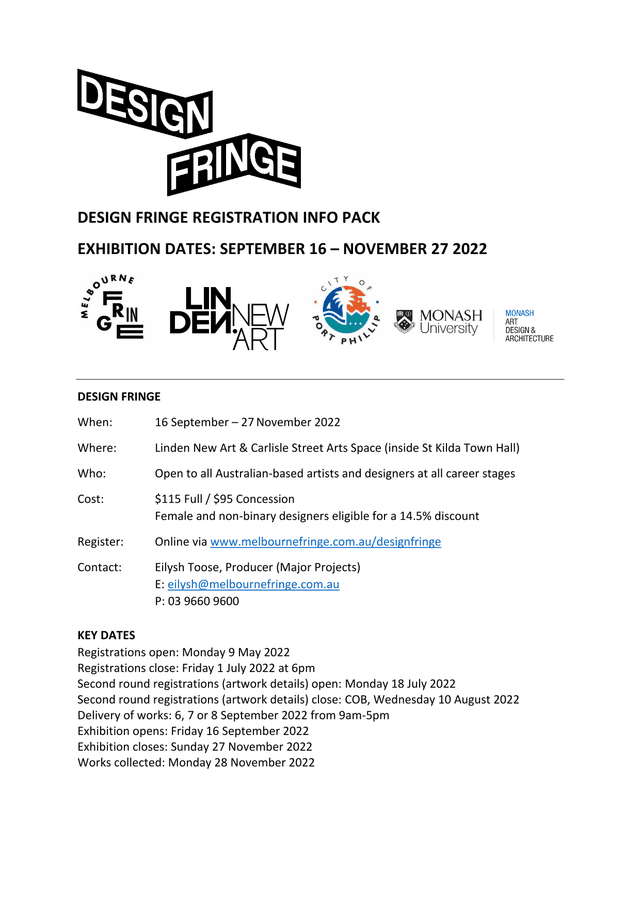 DESIGN FRINGE REGISTRATION INFO PACK screenshot
