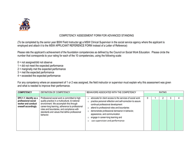 Competency Assessment Form For Advanced Standing screenshot