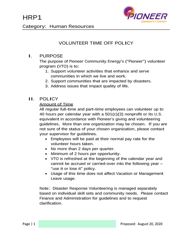 Volunteer Time Off Policy screenshot