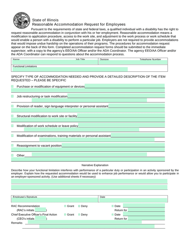 Reasonable Accommodation Request For Employees screenshot