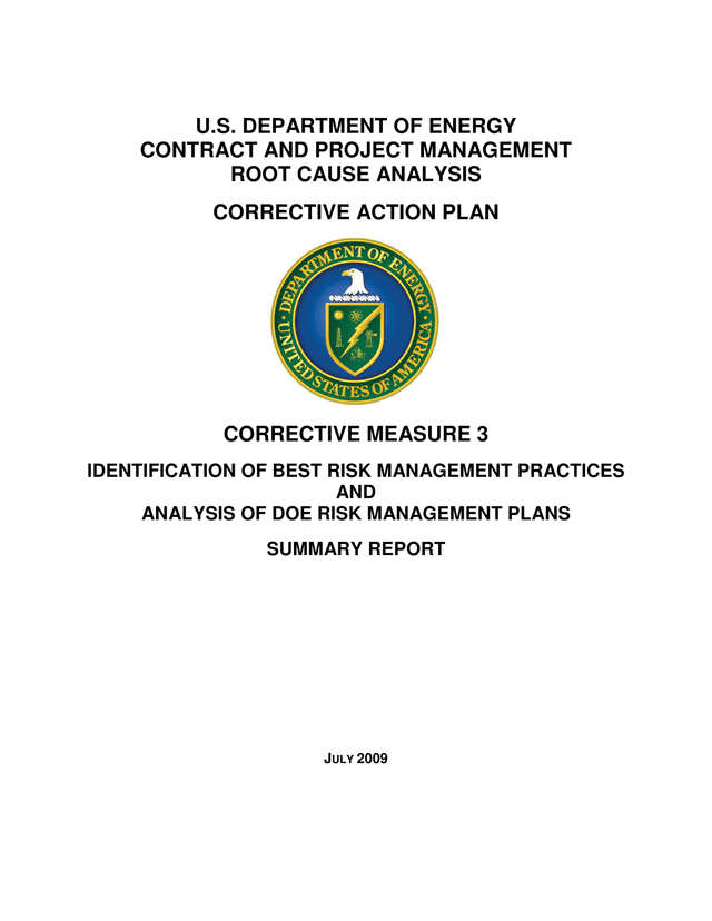 DOE Root Cause Analysis Corrective Action Plan screenshot