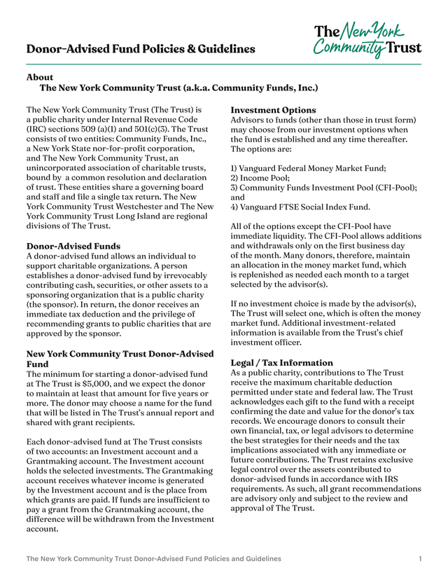 Donor Advised Fund Policies  Guidelines screenshot