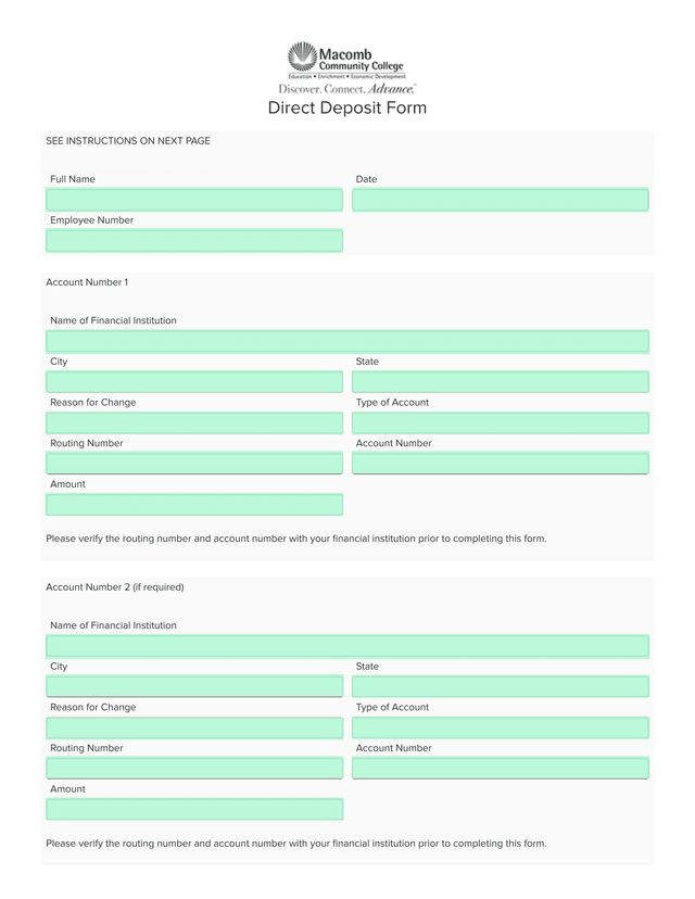 Direct Deposit Form screenshot