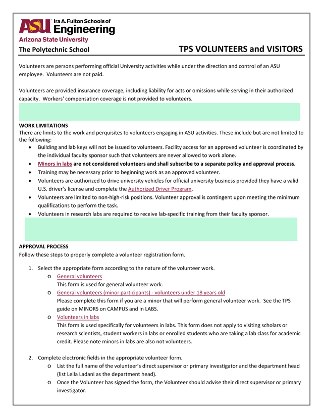TPS Volunteers And Visitors Policy screenshot