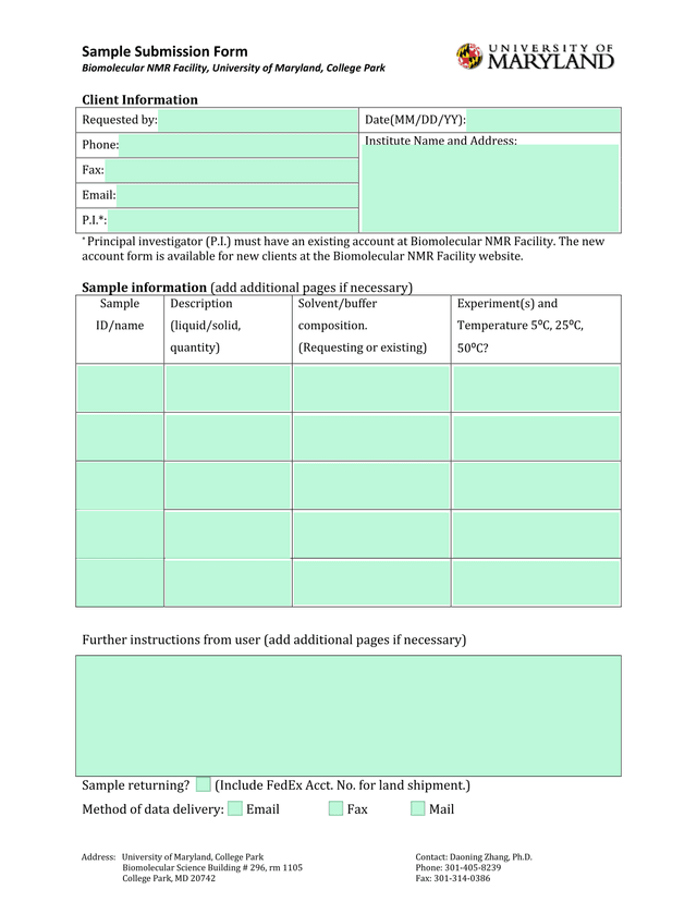 Sample Submission Form screenshot