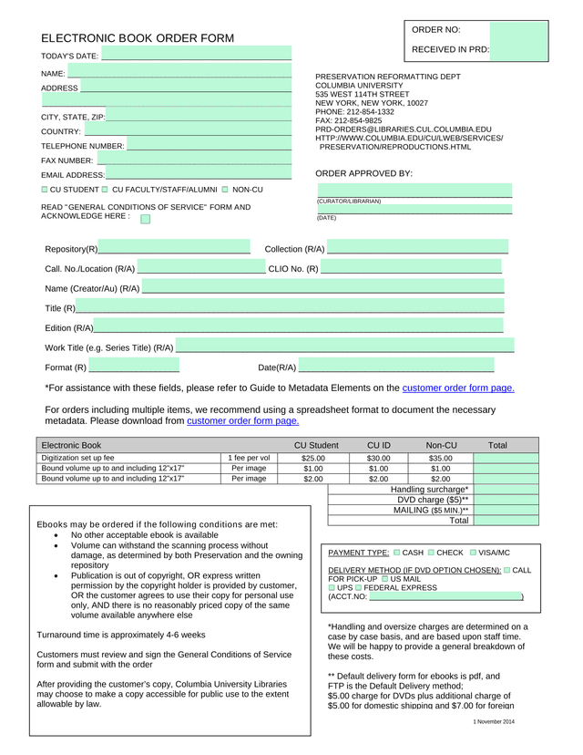 Electronic Book Order Form screenshot