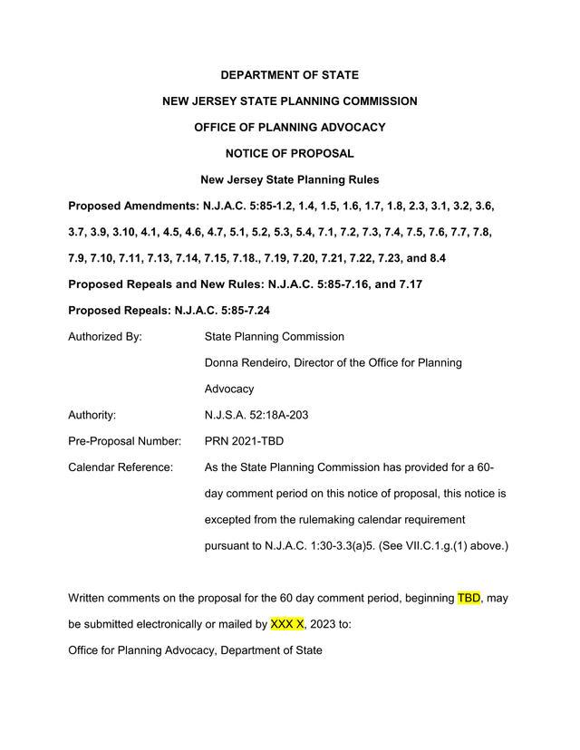 Notice Of Proposal New Jersey State Planning Rules screenshot