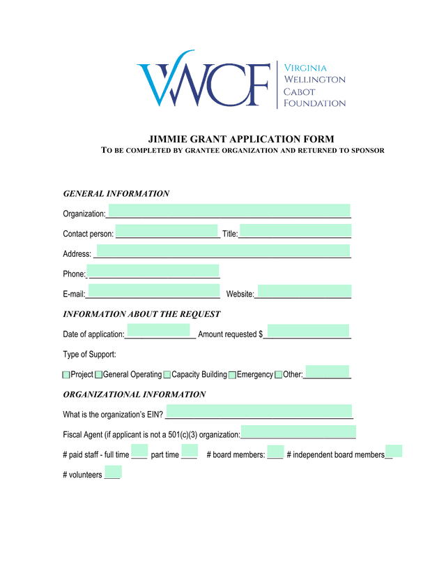 Jimmie Grant Application Form screenshot