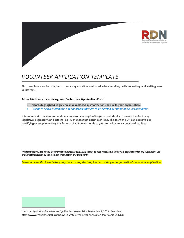 Volunteer Application Template screenshot