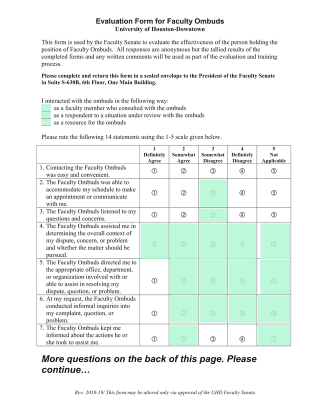 Evaluation Form For Faculty Ombuds screenshot