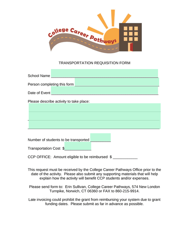 Transportation Requisition Form screenshot