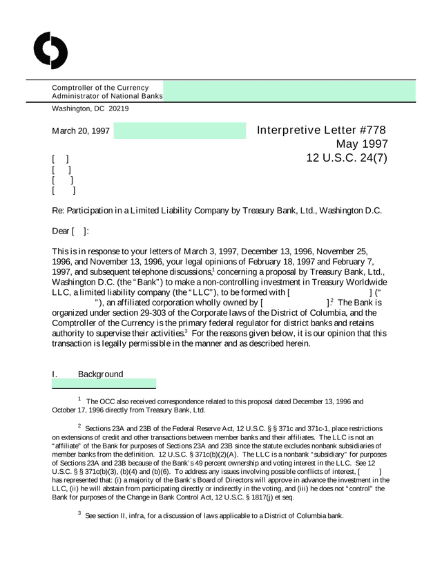 Interpretive Letter 778 screenshot