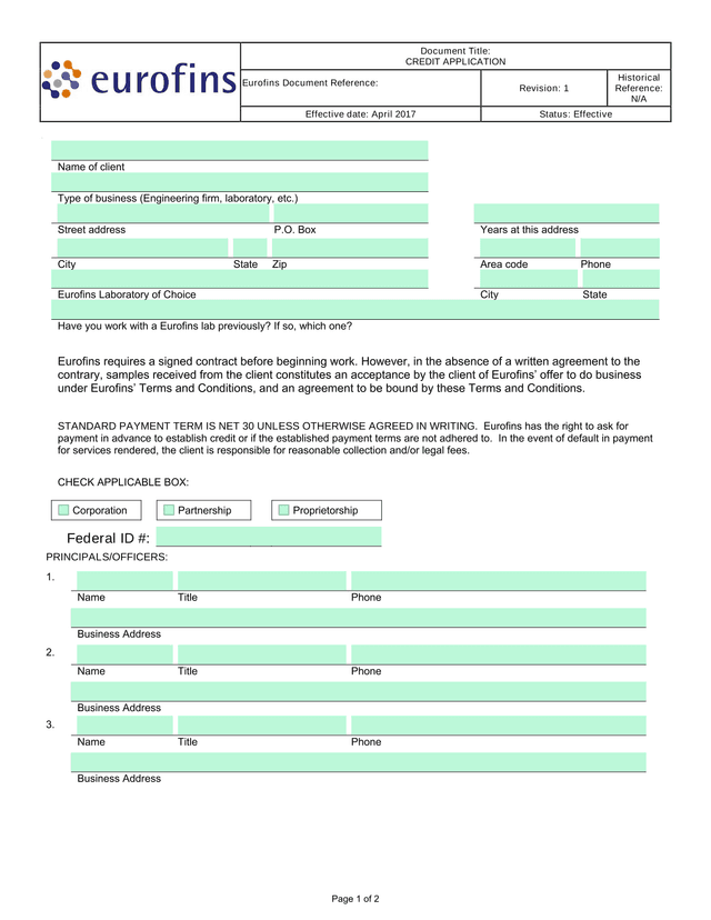 CREDIT APPLICATION screenshot