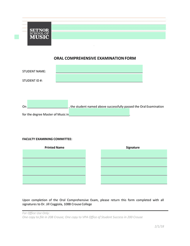 ORAL COMPREHENSIVE EXAMINATION FORM screenshot