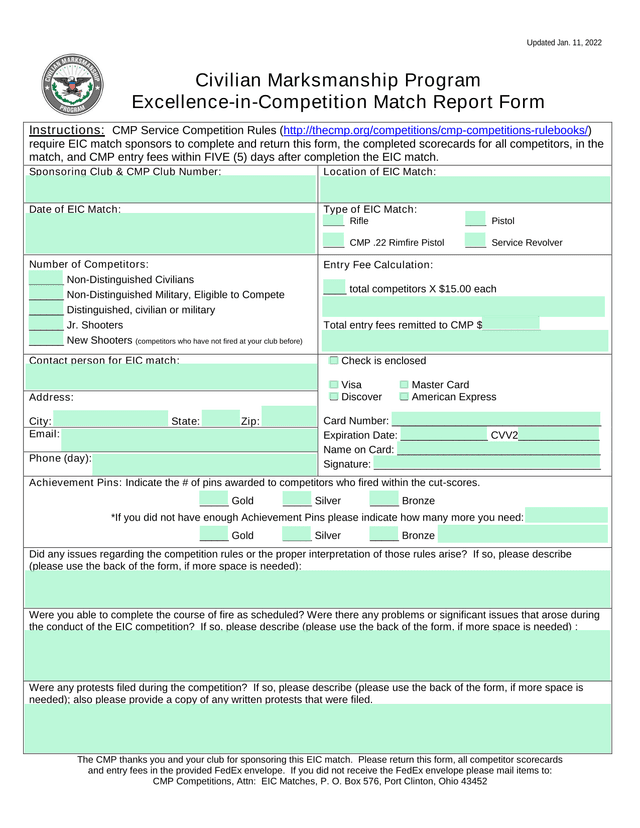 Civilian Marksmanship Program Excellence In Competition Match Report Form screenshot
