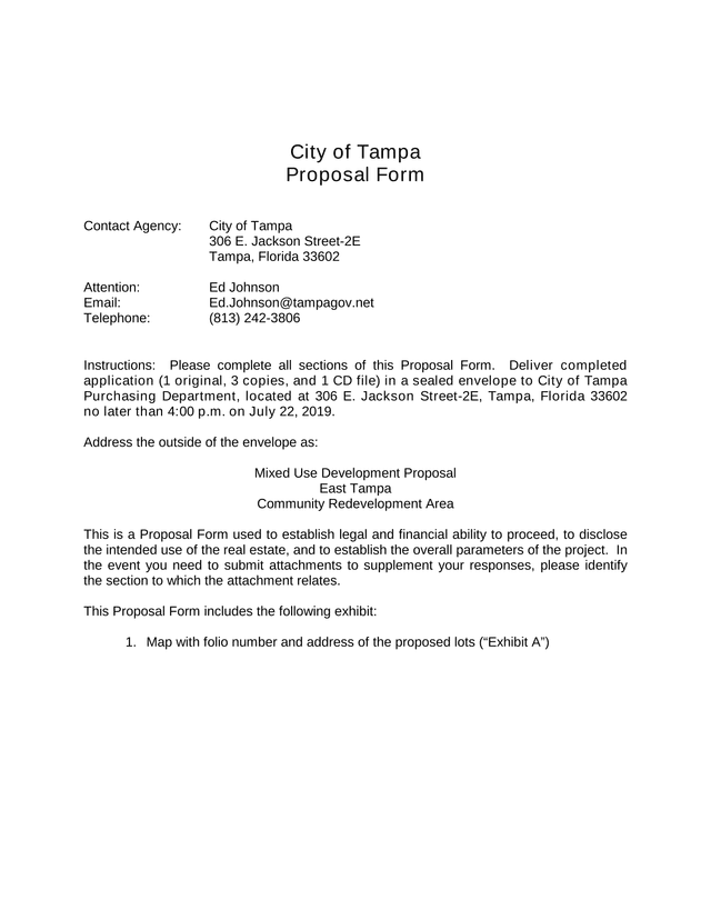 City Of Tampa Proposal Form screenshot