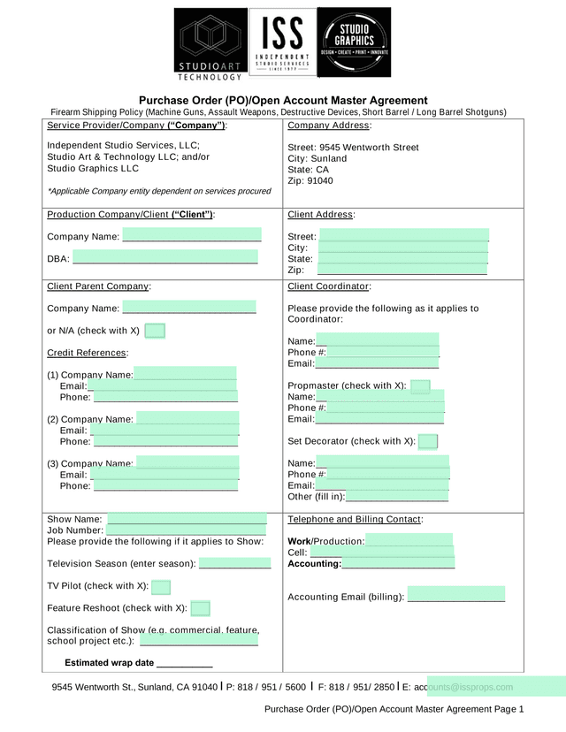 Purchase Order (PO)Open Account Master Agreement screenshot