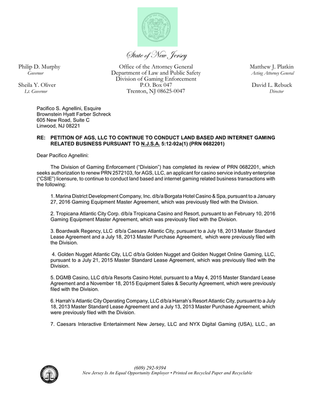 Petition Of AGS, LLC To Continue Gaming Business screenshot