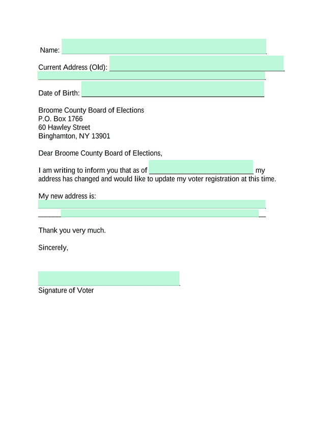 Voter Registration Address Change Form screenshot