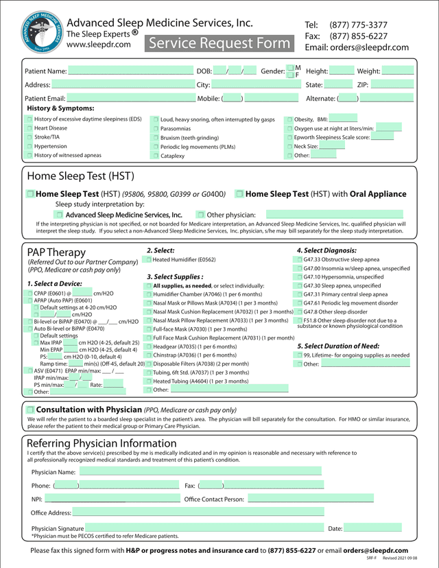 Service Request Form screenshot