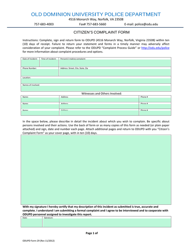 CITIZENS COMPLAINT FORM screenshot
