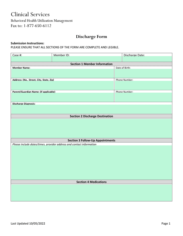 Discharge Form screenshot