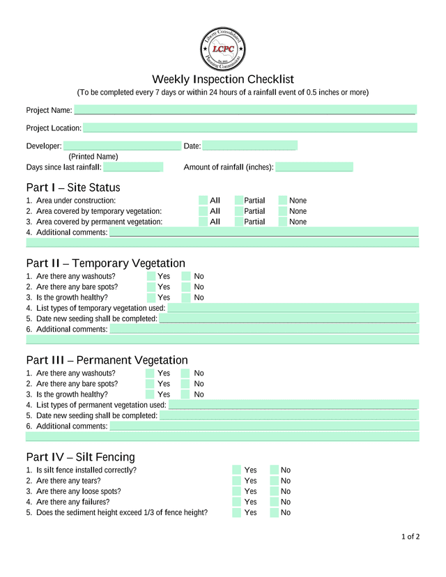 Weekly Inspection Checklist screenshot