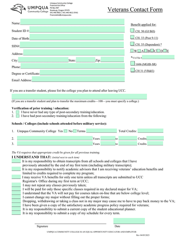 Veterans Contact Form screenshot