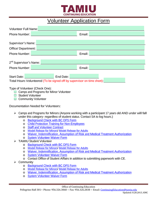 Volunteer Application Form screenshot