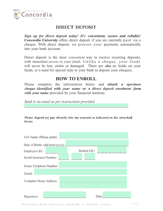 Direct Deposit Enrollment Form screenshot