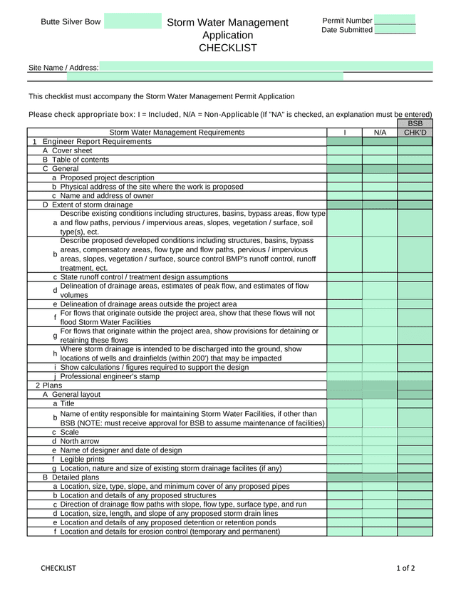 Storm Water Management Application Checklist screenshot