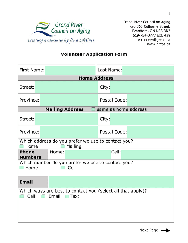 Volunteer Application Form screenshot