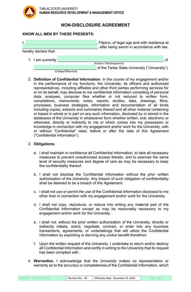 Non Disclosure Agreement screenshot
