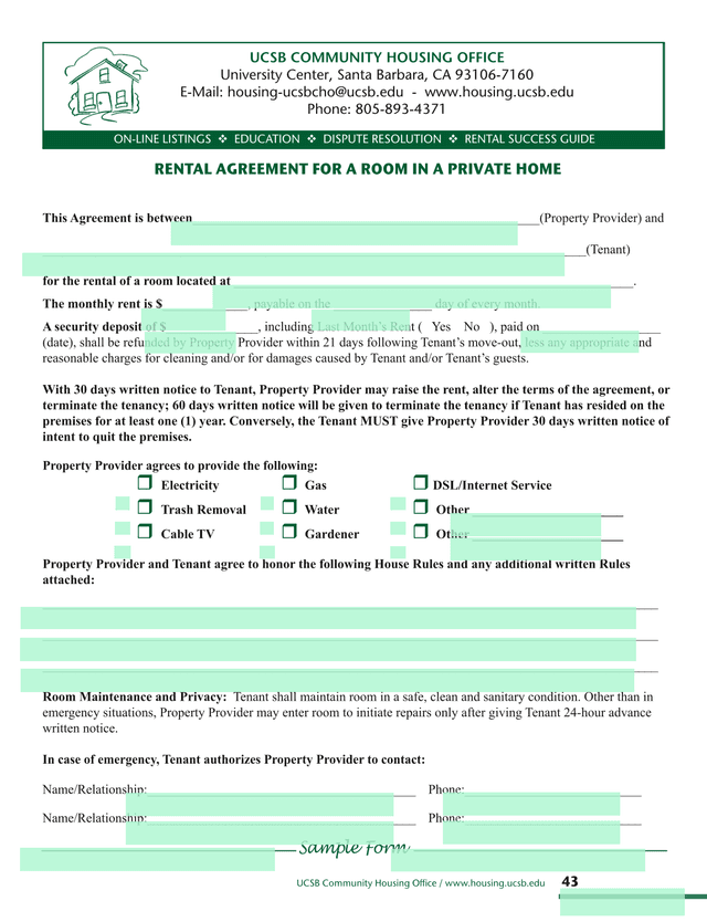Rental Agreement For A Room In A Private Home screenshot