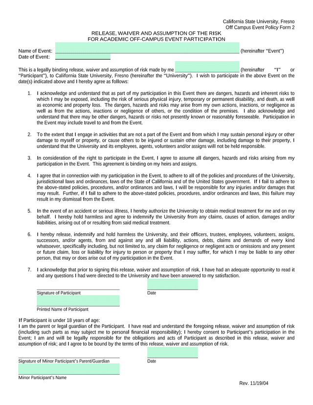 Off Campus Event Policy Form 2 screenshot
