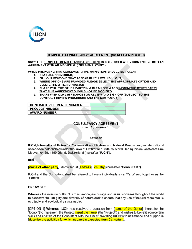 TEMPLATE CONSULTANCY AGREEMENT (For SELF EMPLOYED) screenshot