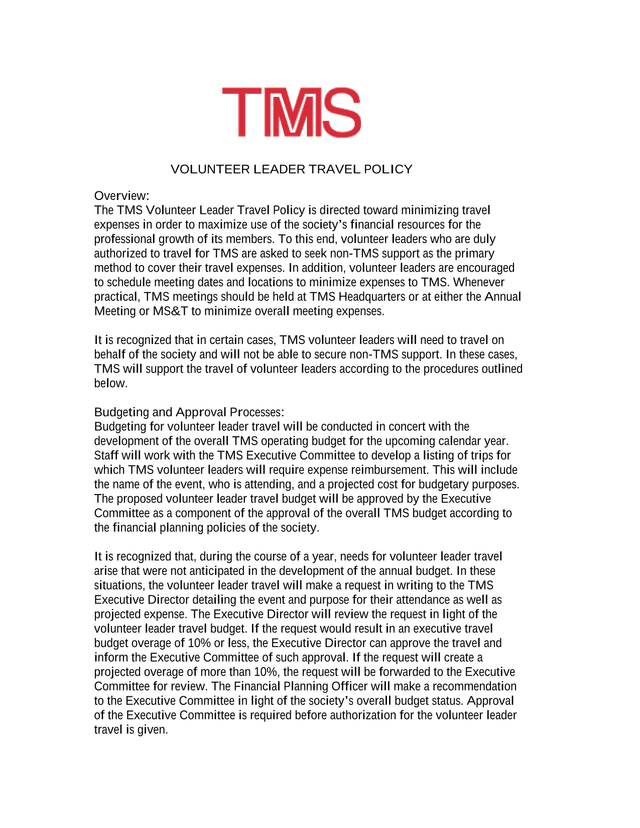 VOLUNTEER LEADER TRAVEL POLICY screenshot