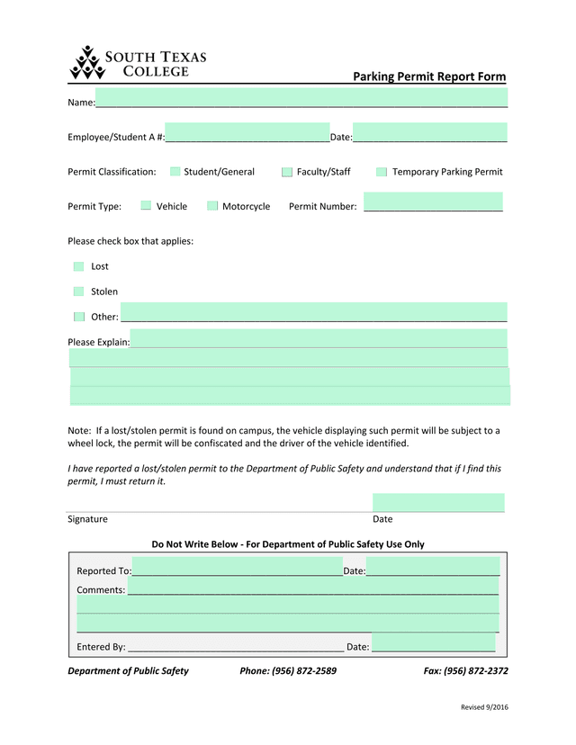 Parking Permit Report Form screenshot
