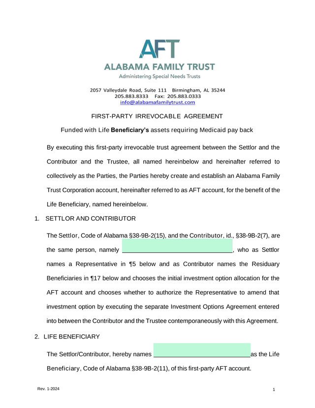 First Party Irrevocable Agreement screenshot