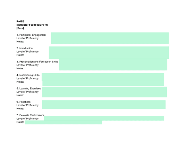 ReMIS Instructor Feedback Form screenshot
